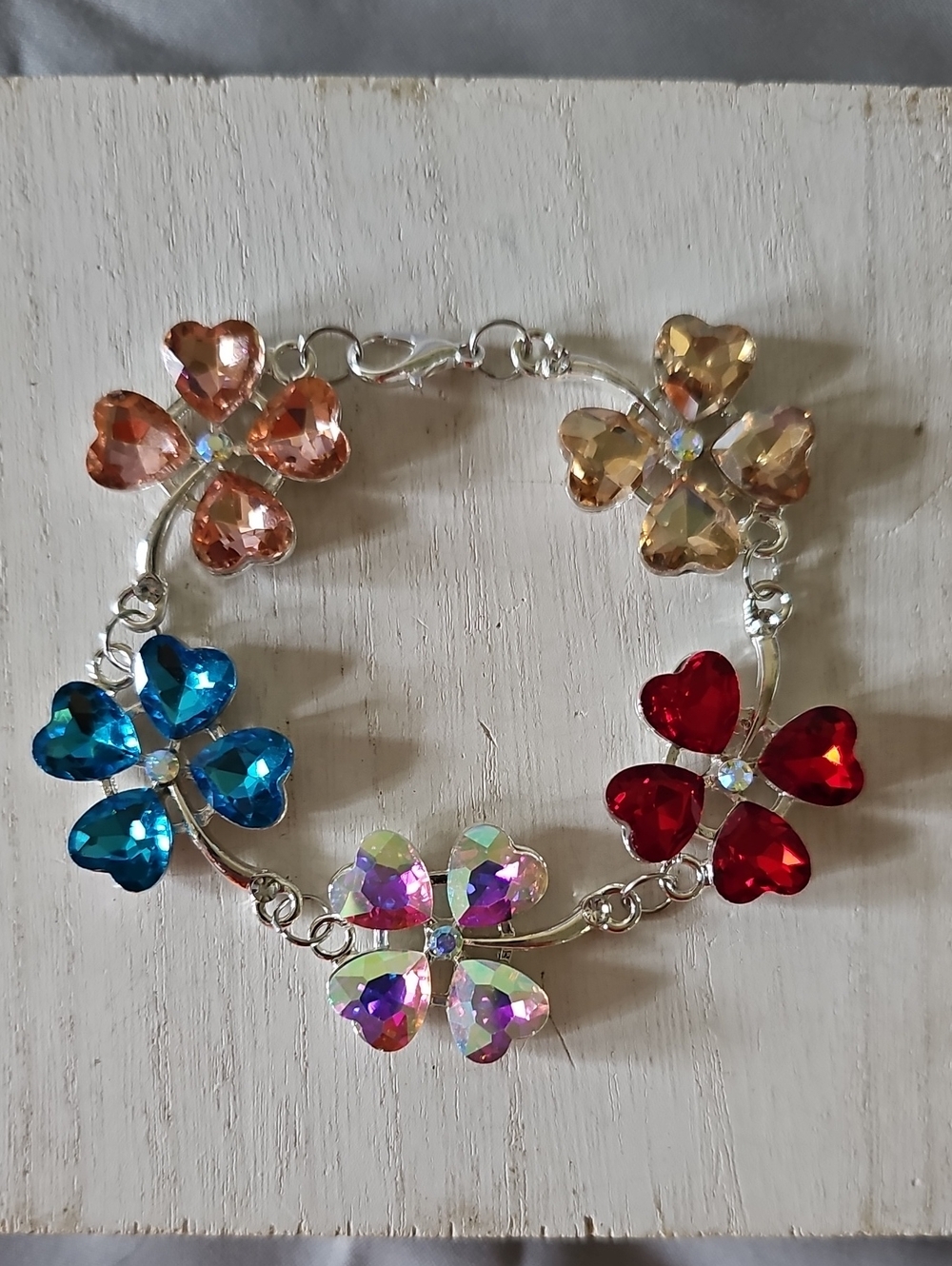 Multicolor Crystal Four Leaf Clover Bracelet